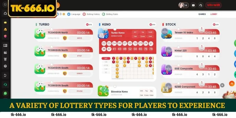 A variety of lottery types for players to experience