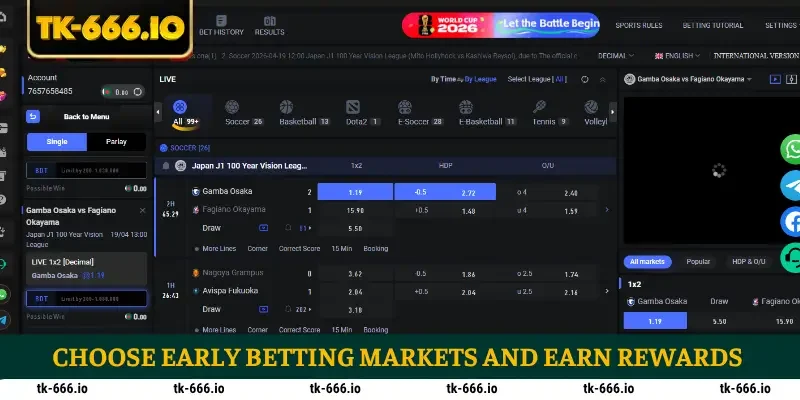 Choose early betting markets and earn rewards