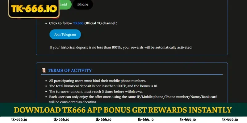Download TK666 app bonus get rewards instantly