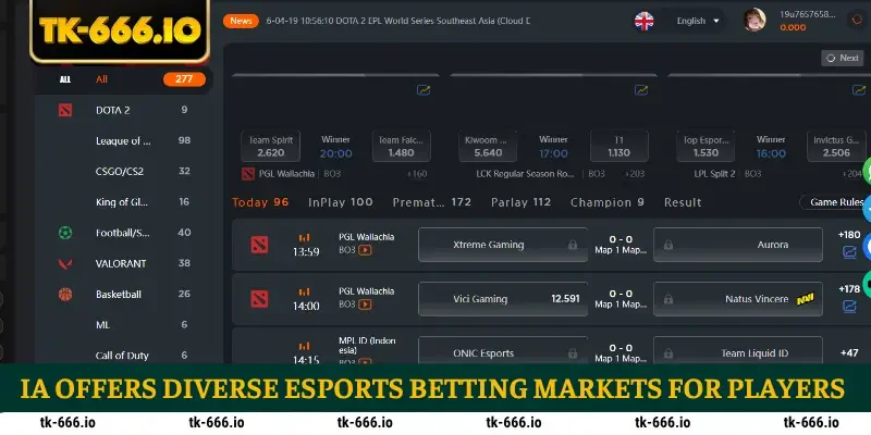 IA offers diverse esports betting markets for players