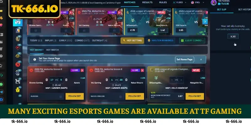 Many exciting esports games are available at TF Gaming