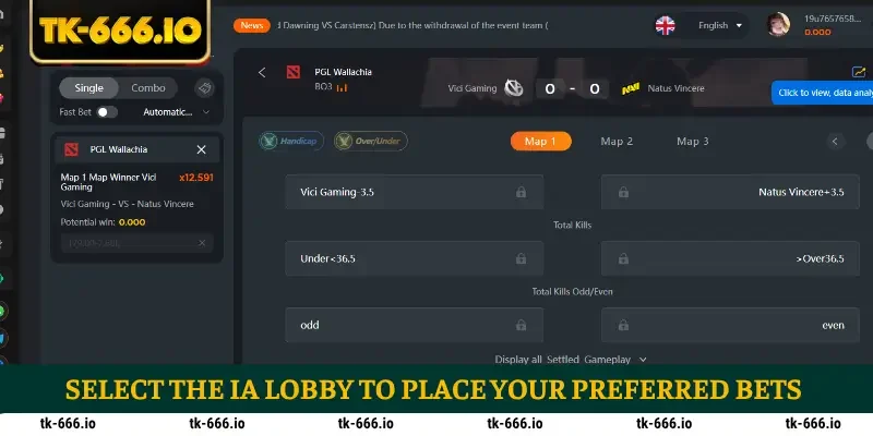 Select the IA lobby to place your preferred bets