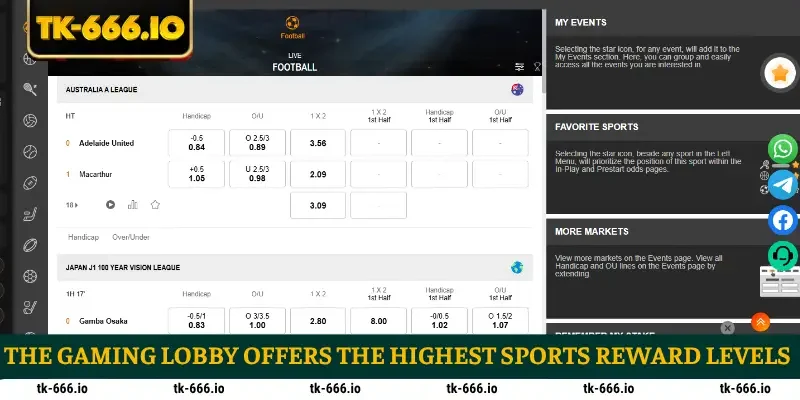 The gaming lobby offers the highest sports reward levels