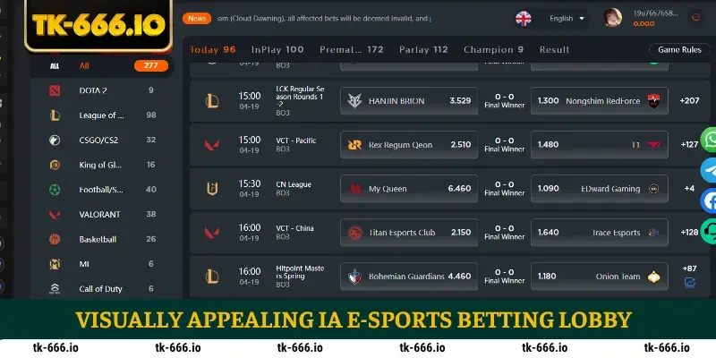 Visually appealing IA E-Sports betting lobby