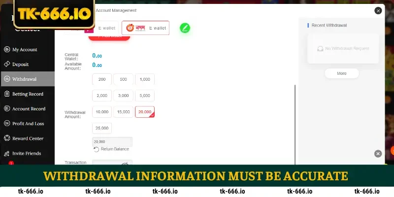 Withdrawal information must be accurate